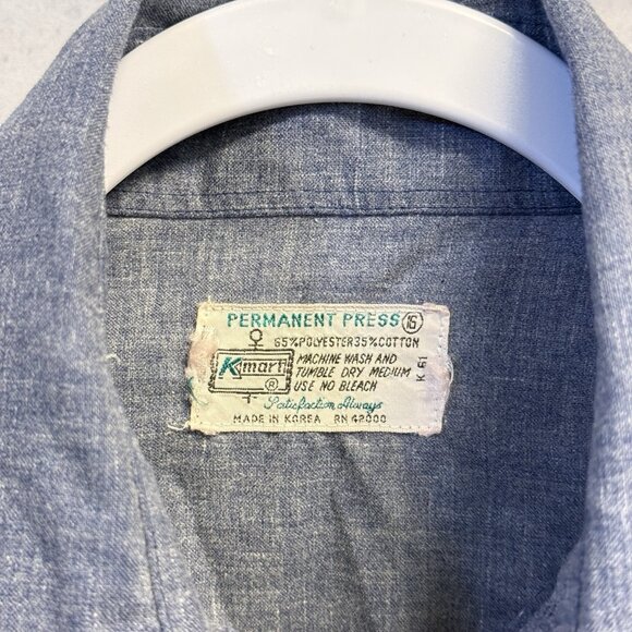 Vintage 70s Kmart Permanent Press Button Up Shirt Womens 18x23 Blue - Picture 9 of 13